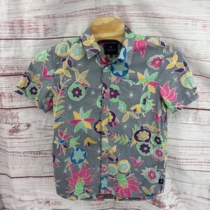 Roark Revival Shirt Mens Large Floral Star Print Short Sleeve Button Down